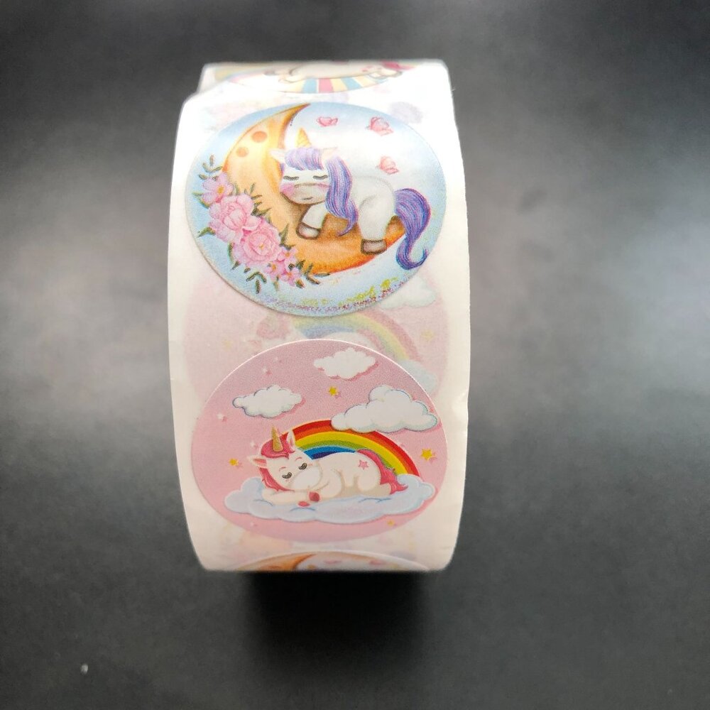 1 Roll 500 pc Unicorn Stickers Self Sticking 4 Different Styles 1" Round - Picture 2 of 4